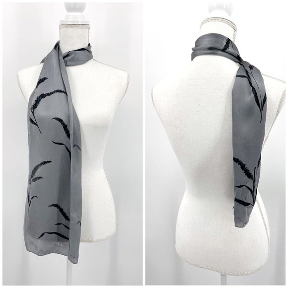 Vtg Echo Two Silk Scarves Red Gray Leaf Medallion - Picture 3 of 10